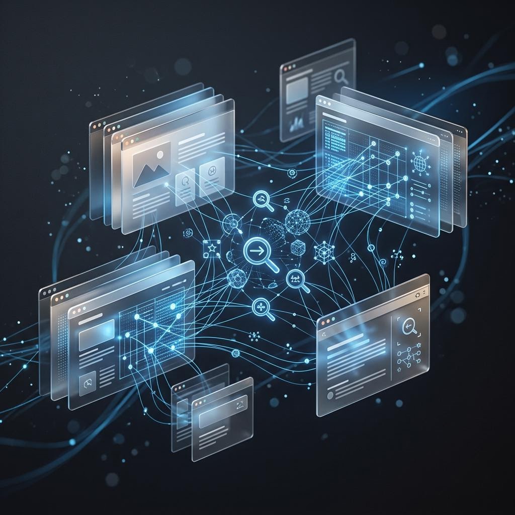Structured web pages connected by data and search signals